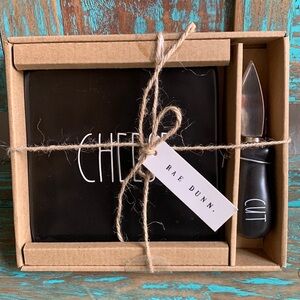 New Rae Dunn by Magenta Cut Cheese Black Ceramic Board and Knife Entertaining